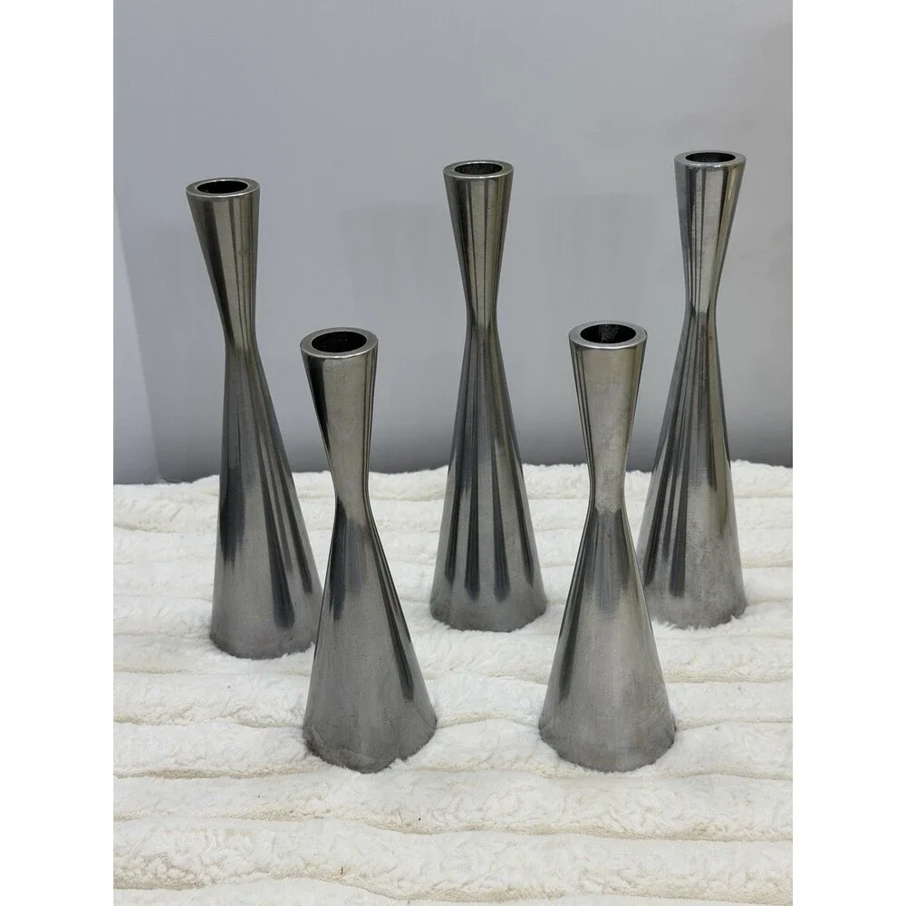 Vintage IKEA Erika Pekkari Taper Candle Holders Set of 5 | 1990s Stainless Steel